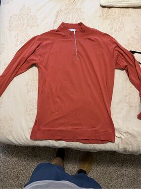 Peter Millar Men's Large Quarter-Zip Pullover Salmon Coral Performance Sweater